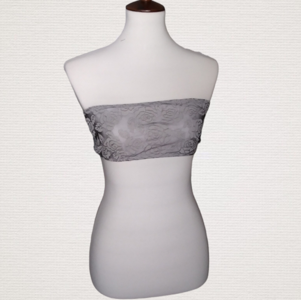 Grey Lace Bandeau Top with roses